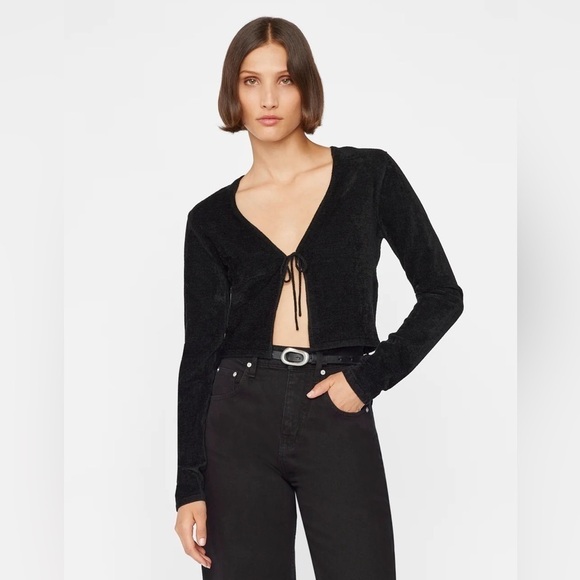 Frame Velvet Tie Top in Noir - Picture 1 of 7